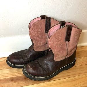ARIAT Fatbaby Brown Ostrich Print Leather Boots